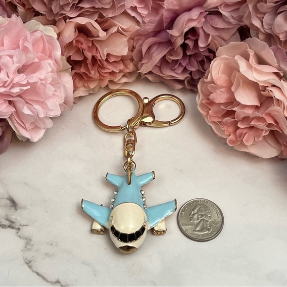 Beautiful Blue and White Crystal Airplane Keychain Charm - Picture 12 of 16